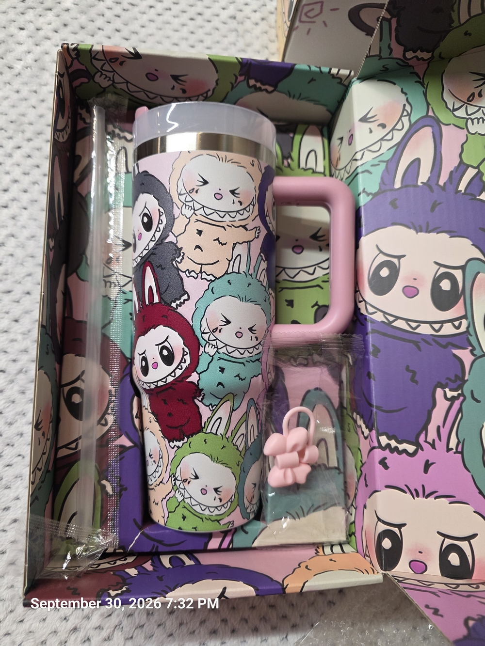 Labubu Themed Pink Handle Travel Mug - Brand Unspecified
